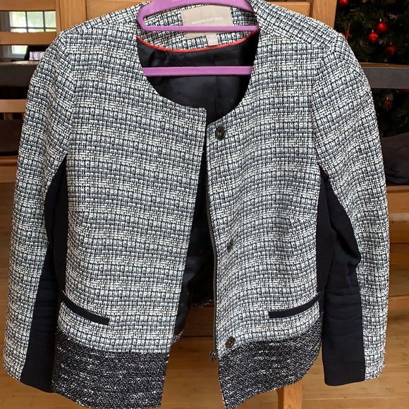 Banana Republic Tweed Blazer Black White Size 14 - Picture 1 of 4